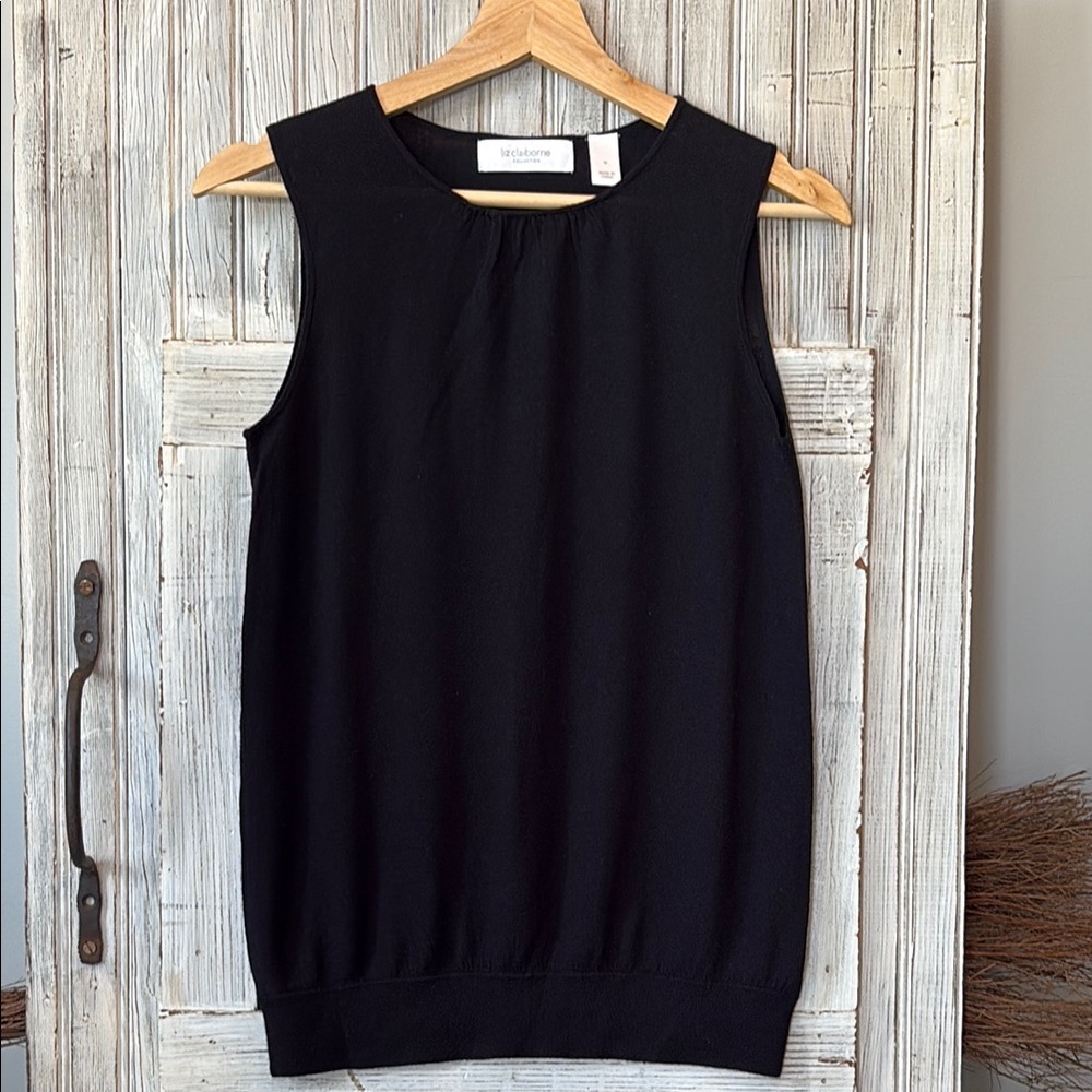 Liz Claiborne Sleeveless Sweater Cashmere Blend Size M Black EUC